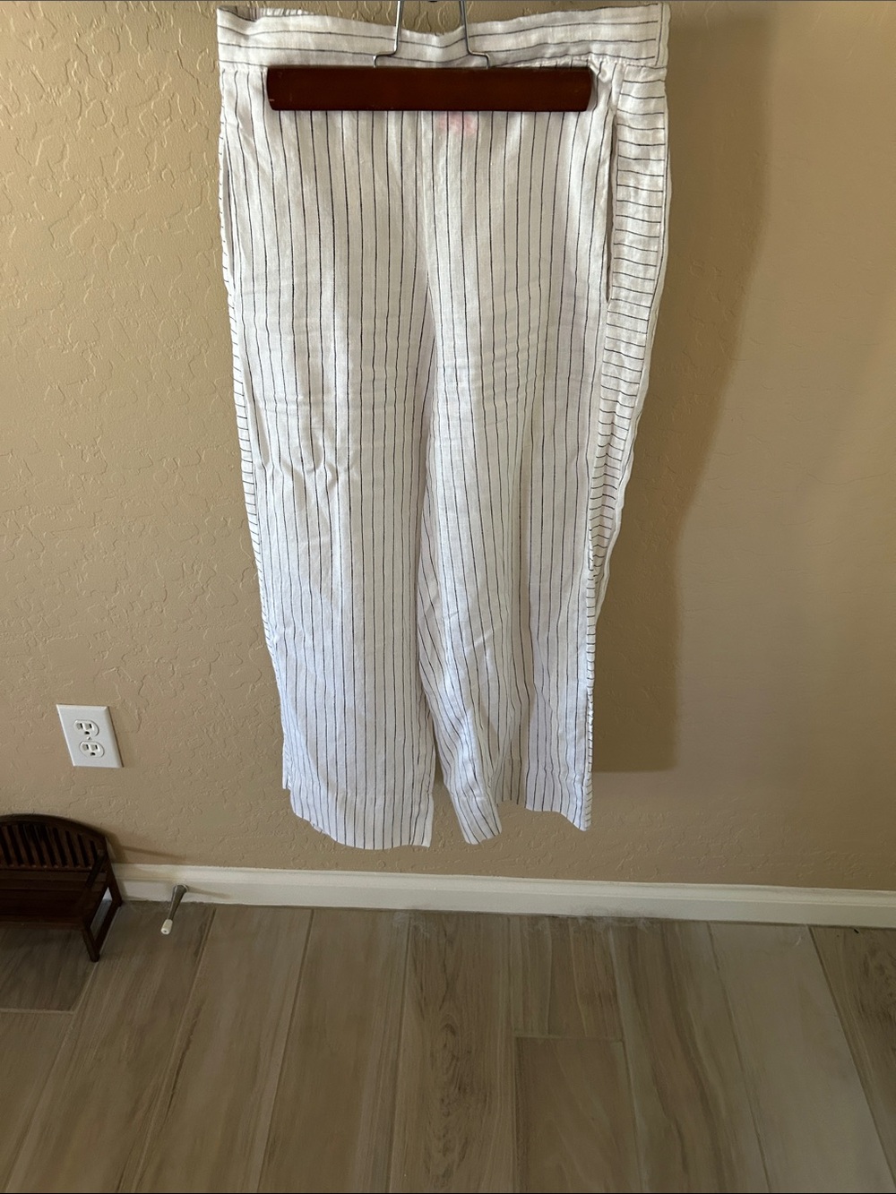 Gretchen Scott Designs White with Black Pinstripe Wide Leg Pants